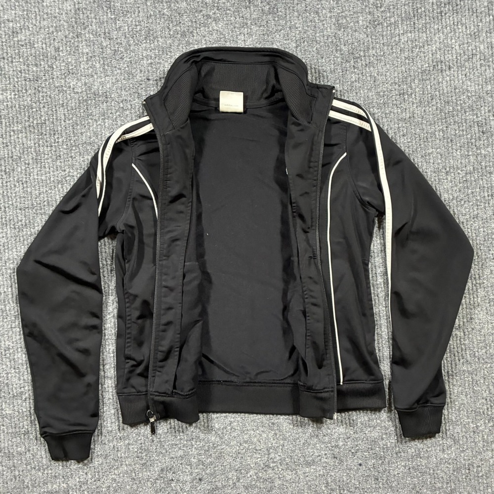 Adidas Women Track Jacket Small Black White Full Zip Striped Athletic Activewear